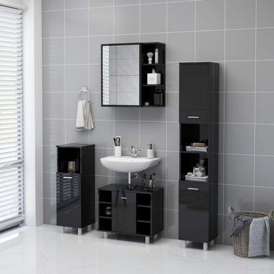 vidaXL Armoire à miroir de salle de bain Noir brillant Bois ingénierie