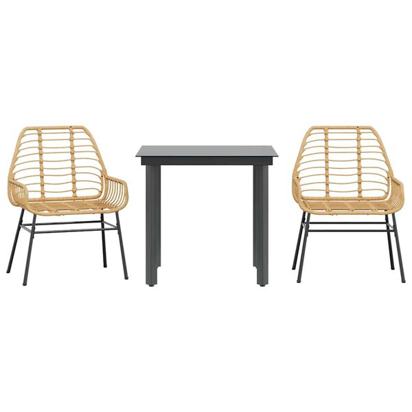vidaXL Ensemble &agrave; manger de jardin 3pcs marron r&eacute;sine tress&eacute;e verre