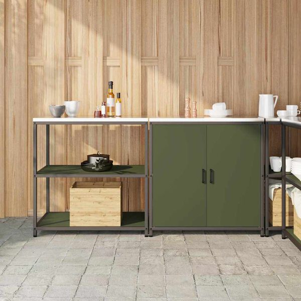 vidaXL Ensemble de rangement cuisine avec &eacute;tag&egrave;re 2 pcs Vert olive