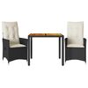 vidaXL Ensemble de bistro 3 pcs et coussins noir r&eacute;sine tress&eacute;e acacia