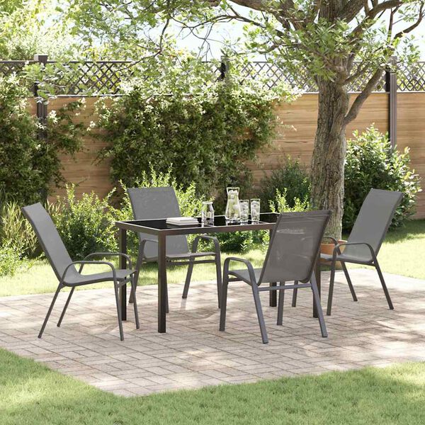 vidaXL Ensemble de salle &agrave; manger pour jardin 5 pcs Gris et Noir