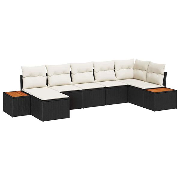 vidaXL Ensemble de canap&eacute; de jardin 7 pcs Noir et Cr&egrave;me Poly Rattan