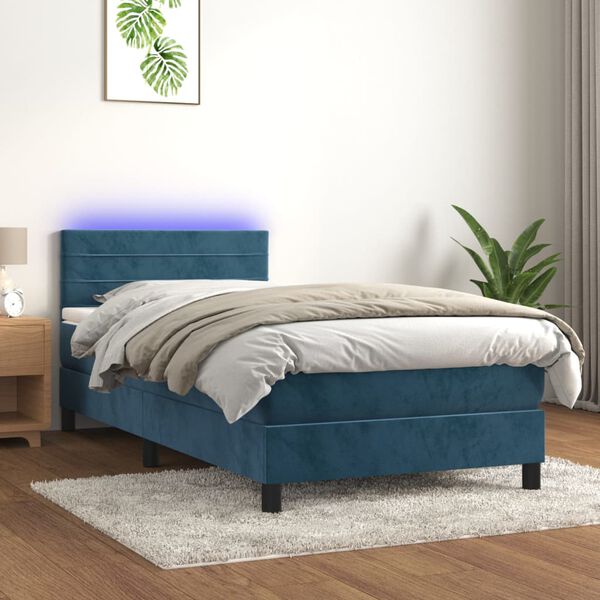 vidaXL Sommier &agrave; lattes de lit et matelas et LED Bleu fonc&eacute; 90x190 cm