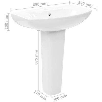vidaXL Vasque autoportant avec socle Céramique Blanc 650x520x200 mm