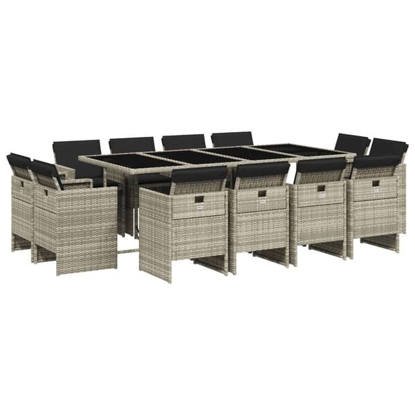 vidaXL Ensemble &agrave; manger de jardin et coussins 13 pcs gris clair rotin