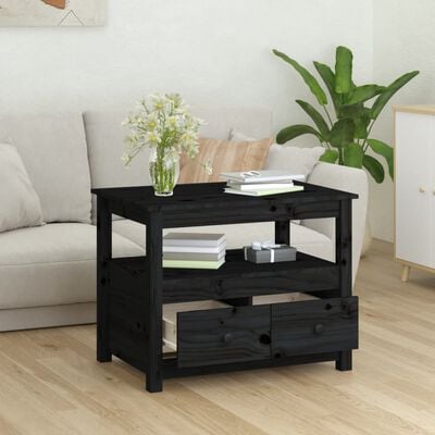 vidaXL Table basse Noir 71x49x55 cm Bois massif de pin