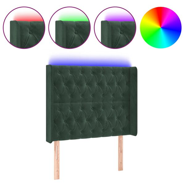 vidaXL T&ecirc;te de lit &agrave; LED Vert fonc&eacute; 93x16x118/128 cm Velours