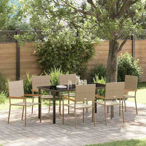 vidaXL Ensemble de salle &agrave; manger pour jardin 7 pcs Beige polyrotin