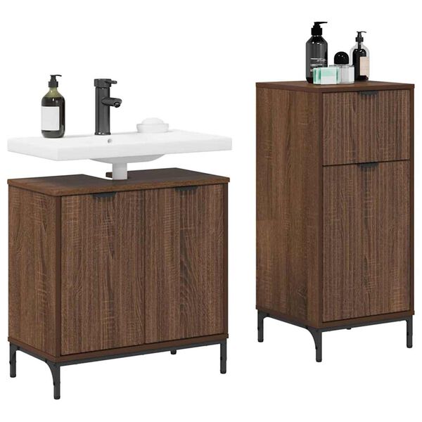 vidaXL Ensemble de mobilier de salle de bain 2 pcs Ch&ecirc;ne marron