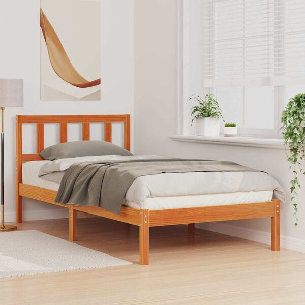 vidaXL Cadre de lit avec t&ecirc;te de lit Brun cire 90 x 200 cm Pin massif