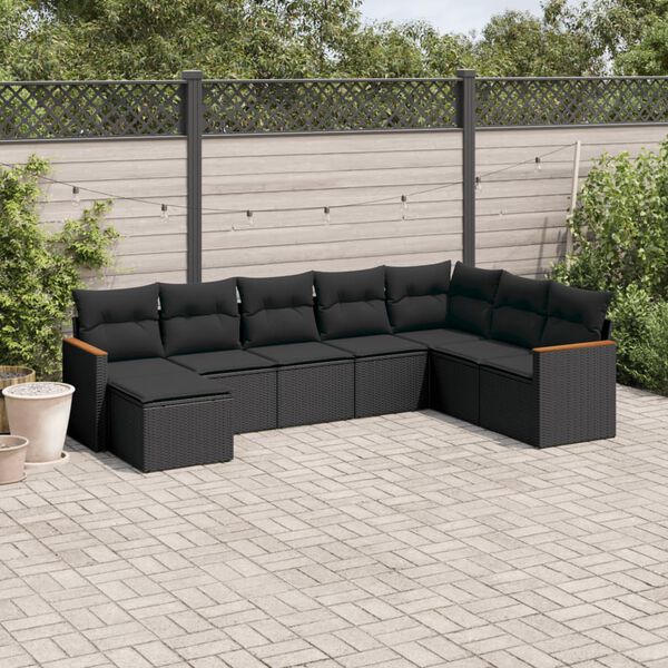 vidaXL Salon de jardin 8 pcs avec coussins noir r&eacute;sine tress&eacute;e