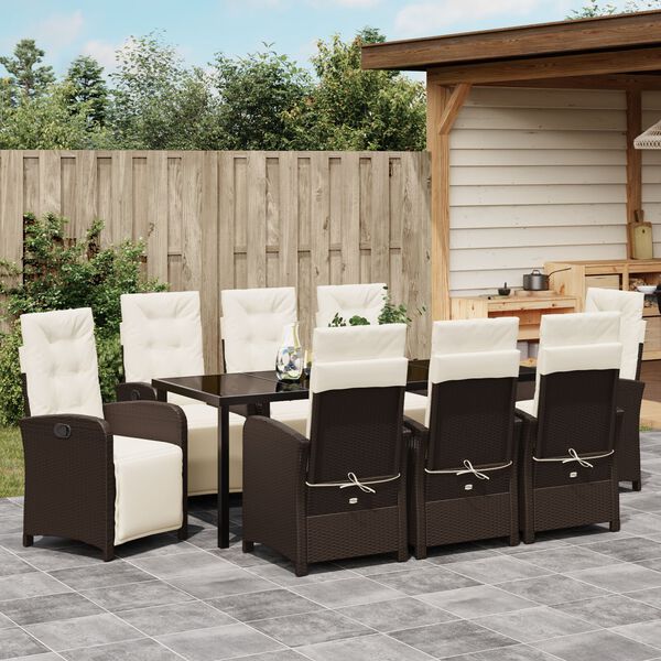 vidaXL Ensemble de salle &agrave; manger pour jardin 9 pcs Marron polyrotin