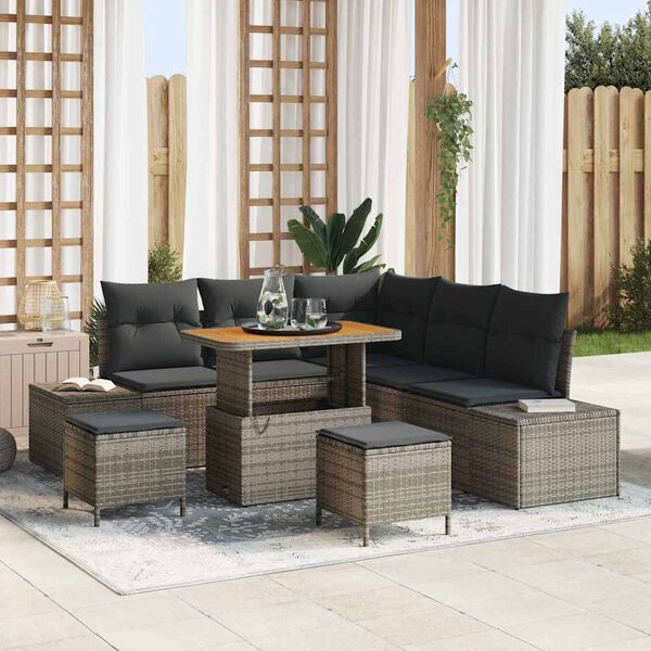 vidaXL Ensemble de canap&eacute; de jardin avec coussin 8 pcs Gris Poly rotin