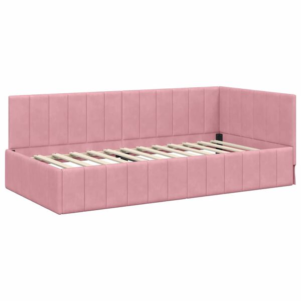 vidaXL Cadre de lit d'angle Rose 90 cm x 200 cm Velours