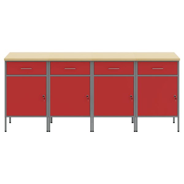 vidaXL Placard de travail 4 pcs Rouge et Gris 200 x 55 x 85 cm
