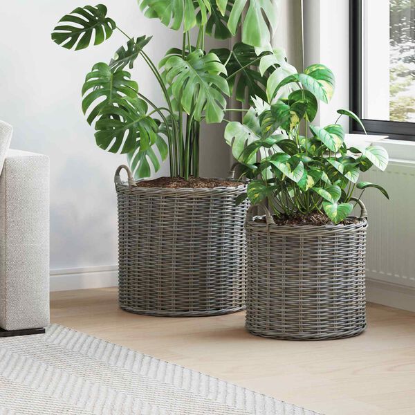 vidaXL Panier &agrave; Plantes avec stockage 2 pcs Gris Rotin Lacak