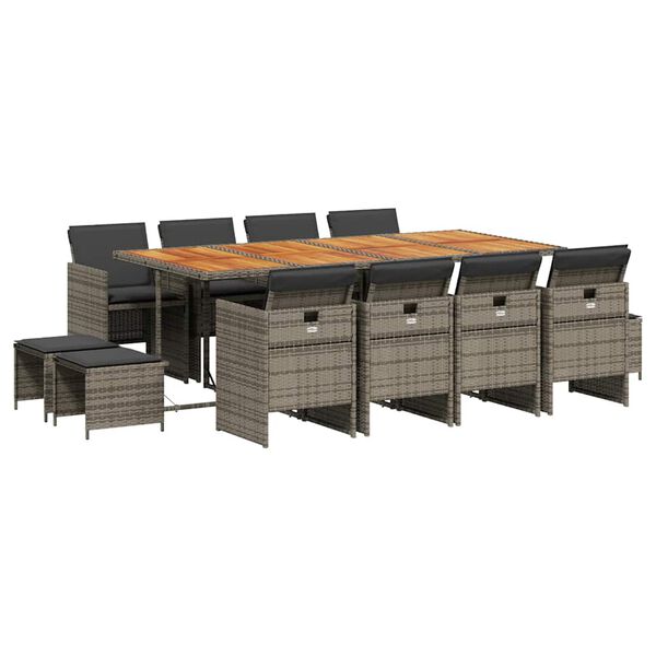 vidaXL Ensemble &agrave; manger de jardin coussins 13 pcs gris r&eacute;sine tress&eacute;e