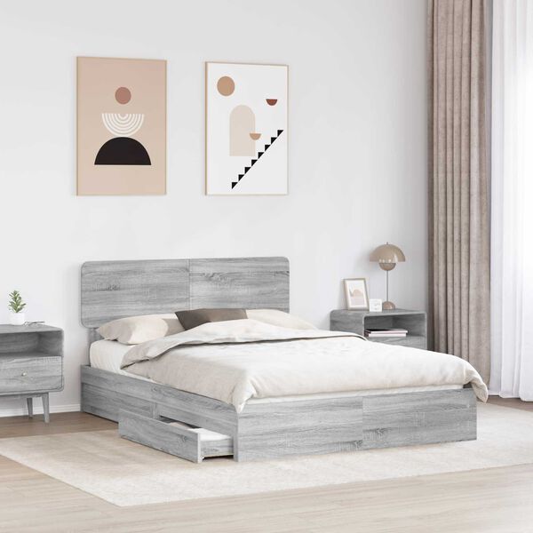 vidaXL Lit de Rangement Gris Sonoma 160 x 200 cm Bois d'ing&eacute;nierie
