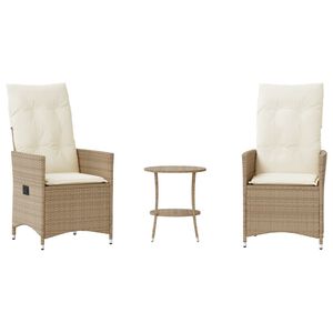 vidaXL Ensemble de bistro 3 pcs avec coussins beige r&eacute;sine tress&eacute;e