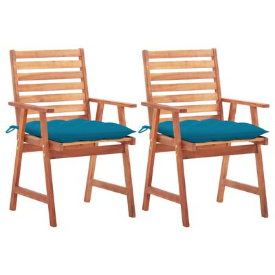 vidaXL Chaises à dîner d'extérieur 2 pcs avec coussins Acacia massif