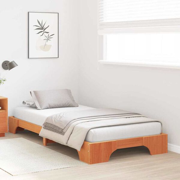 vidaXL Cadre de lit Brun cire 90 x 200 cm Pin massif