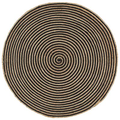 vidaXL Tapis fait à la main Jute avec design de spirale Noir 90 cm