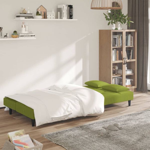 vidaXL Canap&eacute;-lit &agrave; 2 places avec deux oreillers Vert clair Velours