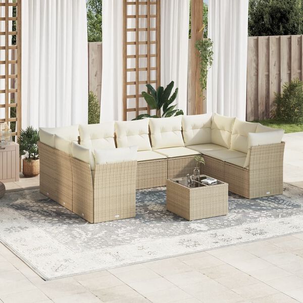 vidaXL Salon de jardin avec coussins 10 pcs beige r&eacute;sine tress&eacute;e
