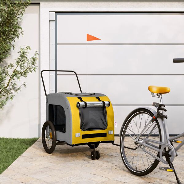 vidaXL Remorque de v&eacute;lo pour animaux de compagnie jaune et gris