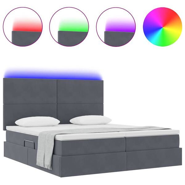 vidaXL Lit avec des lumi&egrave;res &agrave; LED Gris fonc&eacute; 200 x 200 cm Velours