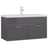 vidaXL Armoire d'&eacute;vier avec lavabo int&eacute;gr&eacute; Gris brillant Agglom&eacute;r&eacute;