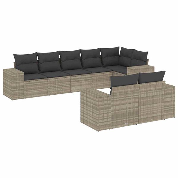 vidaXL Salon de jardin 8 pcs avec coussins gris clair r&eacute;sine tress&eacute;e