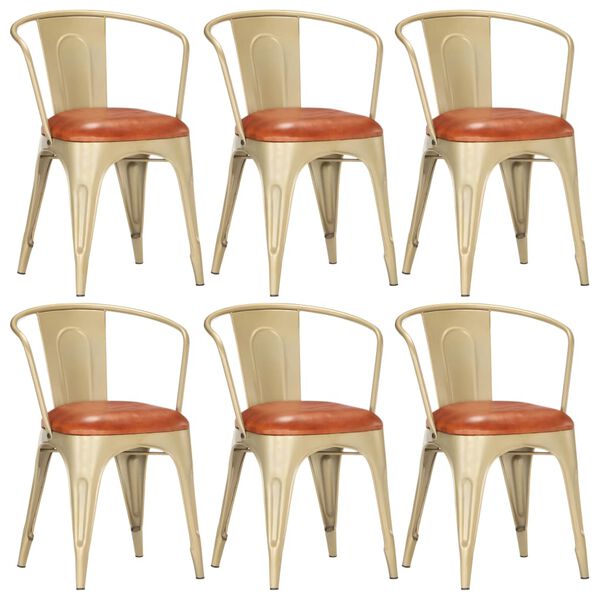 vidaXL Chaises à manger lot de 6 marron cuir véritable