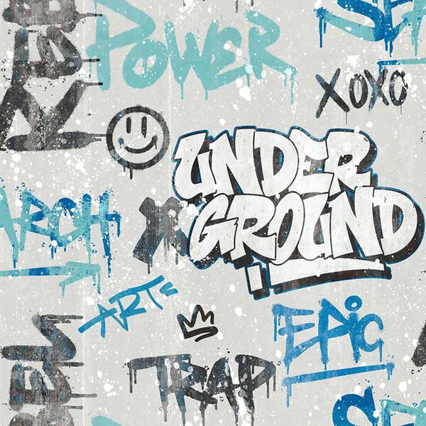 Noordwand Papier peint Friends & Coffee Graffity Print Gris et bleu