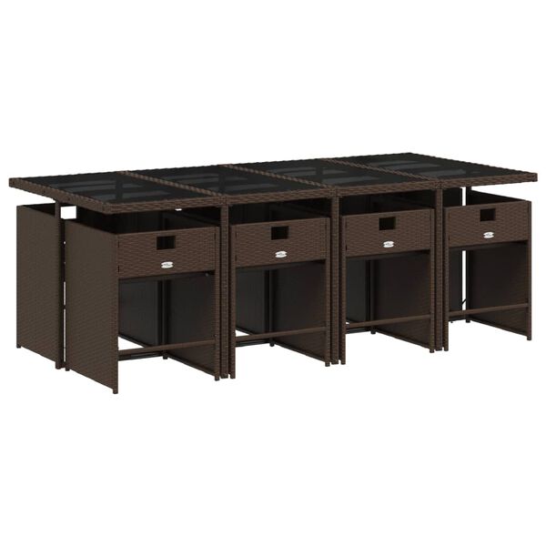 vidaXL Ensemble &agrave; manger de jardin et coussins 9 pcs marron poly rotin