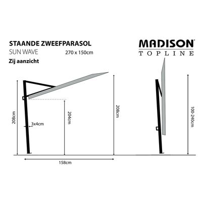 Madison Parasol de balcon Sun Wave 270x150 cm Gris clair