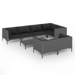 vidaXL Salon de jardin 8 pcs avec coussins R&eacute;sine tress&eacute;e Gris fonc&eacute;