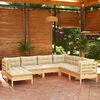 vidaXL Salon de jardin 7 pcs avec coussins cr&egrave;me bois de pin massif