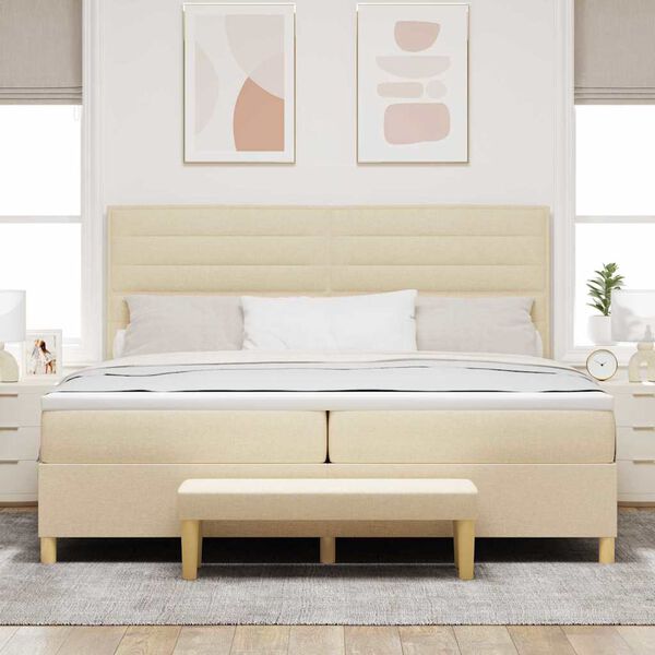 vidaXL Lit &agrave; ressorts avec matelas Cr&egrave;me 200 x 200 cm tissu