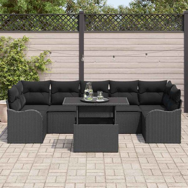 vidaXL Ensemble de canap&eacute; de jardin avec coussin 8 pcs Noir polyrotin