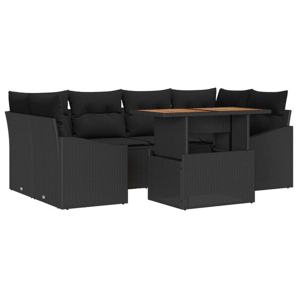 vidaXL Ensemble de canap&eacute; de jardin 7 pcs Noir Poly rotin