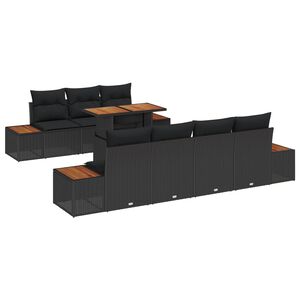vidaXL Ensemble de canap&eacute; de jardin 8 pcs Noir Poly rotin
