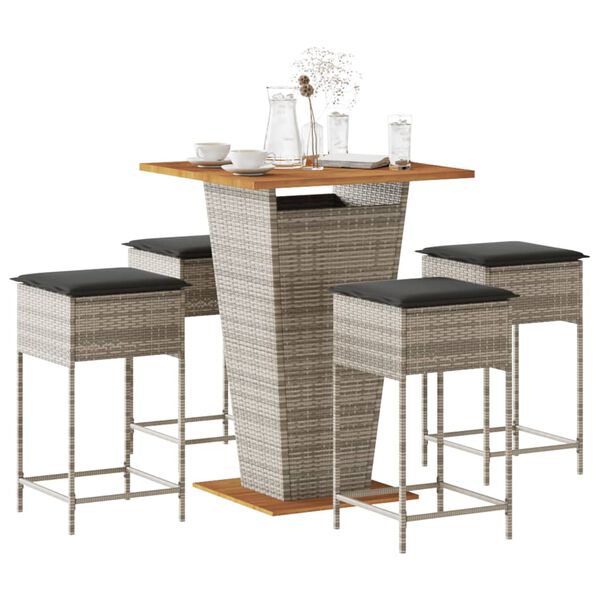 vidaXL Ensemble de bar de jardin 5 pcs avec coussins gris poly rotin