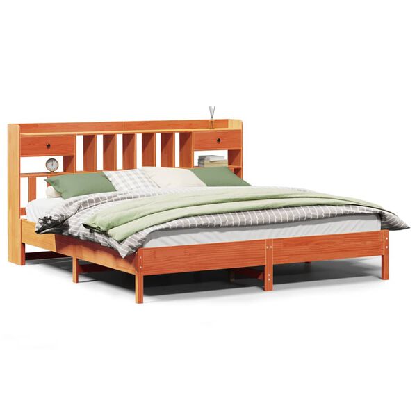 vidaXL Lit biblioth&egrave;que sans matelas cire marron 200x200 cm pin massif