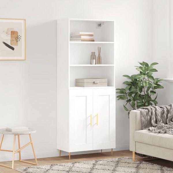 vidaXL Buffet haut Blanc 69,5x34x180 cm Bois d'ing&eacute;nierie