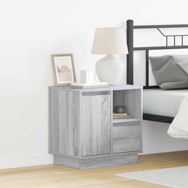 vidaXL Cabinet de chevet Gris 50 x 34,5 x 50 cm. Bois d'ing&eacute;nierie