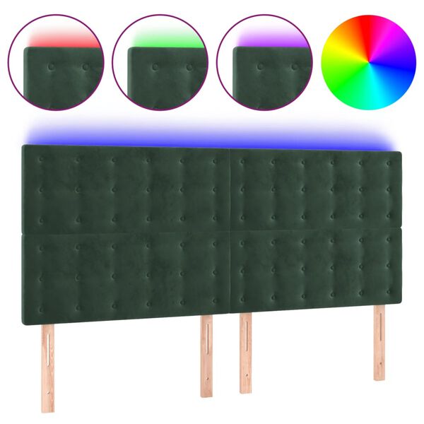 vidaXL T&ecirc;te de lit &agrave; LED Vert fonc&eacute; 200x5x118/128 cm Velours