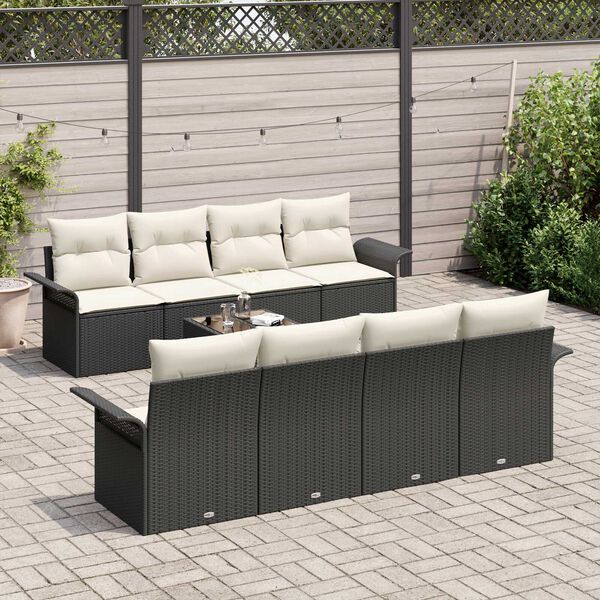 vidaXL Ensemble de canap&eacute; de jardin 9 pcs Noir et Cr&egrave;me polyrotin