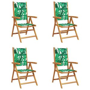 vidaXL Fauteuils pliants inclinables, 4 pi&egrave;ces, tissu vert et bois massif