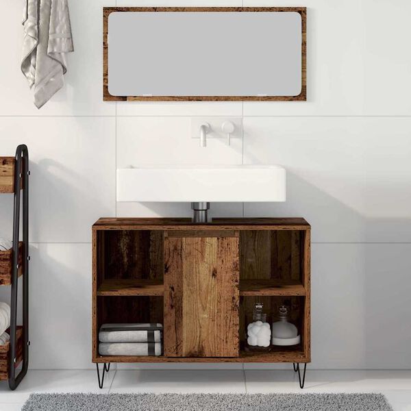 vidaXL Cabinet de salle de bain avec porte Bois Ancien 80 x 33 x 60 cm